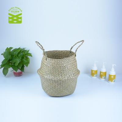 China Sustainable Handmade Vegetable Plankton Storage Basket Plant Eco-friendly Belly Basket Rattan Vegetable Plankton Belly Basket With Handle for sale