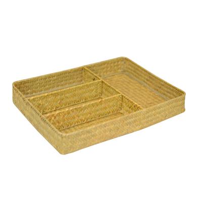 China Viable Custom Straw Woven Sea Grass Storage Organizer Rectangular Decorative Natural Woven Basket for sale