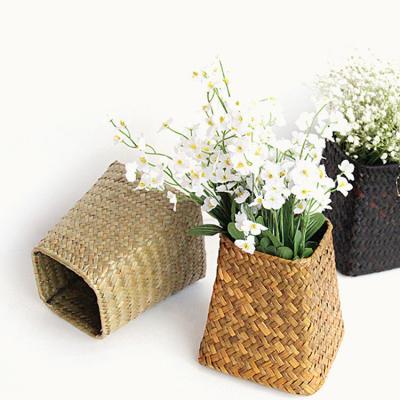 China Sustainable Natural Vegetable Plankton Woven Storage Basket Pot Garden Flower Vase Hanging Wicker Basket Puffed Baskets for sale