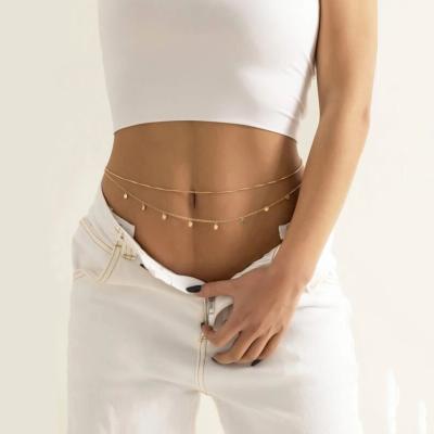 China Custom Comfortable Feel Body Chain Jewelry For Women Small Disc Tassel Link Waist Chain Gold Coin Charm Belt Belly Chain Jewelry for sale