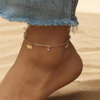 China New Feel Comfortable Summer Simple Design Butterfly Charm Ancklet End With Small Bell Beach Jewelry Anklet Waterproof Bracelet for sale