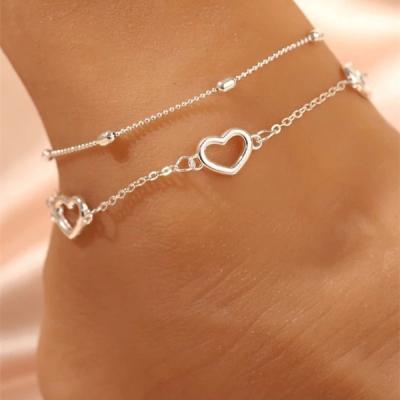 China High Quality Plated Waterproof Anklet Chain Comfortable Fashion Feel Pearl Anklet Decorative Silver Heart Shaped Chain Anklet for sale