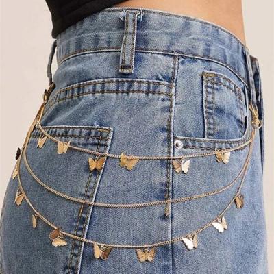 China Ladies Comfortable Wholesale Butterfly Chain Jeans Hip Hop Feel Metal Hardware Cool Pants Hanging Jeans Accessory Chains Custom Chain for sale