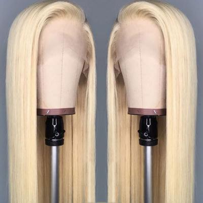 China Silky Straight Wave Straight 613 Blonde Lace Front Wig Human Hair Vendor Virgin Hair Indian Raw Transparent Full Lace Frontal Wig HD Full Closure for sale