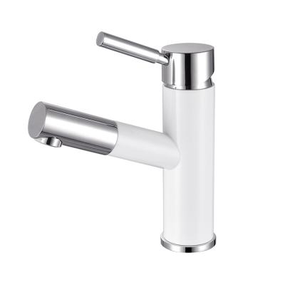 China Pull Out 1 Hole Art Single Lever Basin Basin Brass Mixer Tap Spray 1 White Color Pull Out Sink Faucet for sale