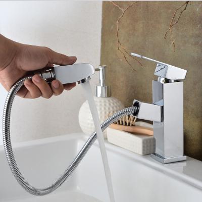 China Pull Out Spray Deck Mounted Brass Single Handle Bathroom Sink Faucet Pull Out Basin Faucet Lavatory Sprayer Faucet Mixer Tap for sale