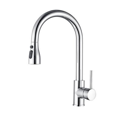 China Pull Out Modern Spray Pull Down Kitchen Brass Faucet Single Handle Chrome Kitchen Mixer Tap for sale