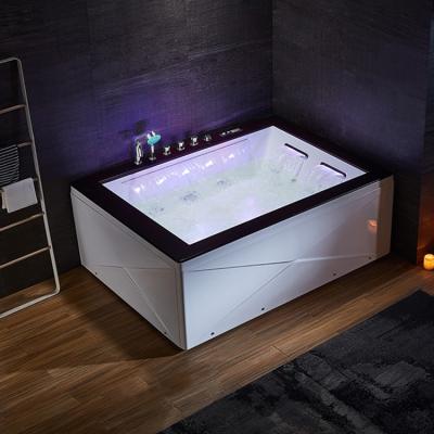 China Skirt 2 Side Three Person Hot Tub With Lightweight Double Side Waterfall Hydromassage Led Acrylic Whirlpool Bathtub for sale