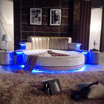 China (Other)Adjustable Modern Luxury Bedroom Furniture Fabric Round Bed With Upholstered Headboard With LED Light And Audio for sale