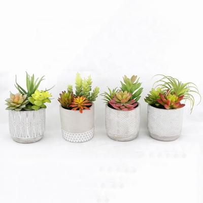 China Durable Artificial Succulent Plants Bonsai Potted Topiary Plant Small For Indoor House Decoration In Cement Pot for sale