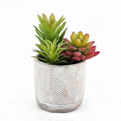 China Wholesale Durable Elegant Mixed Artificial Succulents Plant In Cement Pot Arrangements Realistic Bouqueta Decorative For Wall for sale