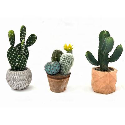 China Durable Round Mini Potted Succulent Cactus Artificial Plant In Cement Pot For Home Decor for sale