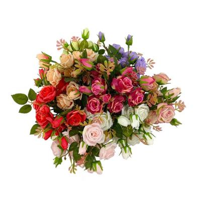 China 28Cm Durable Hot Selling Artificial Flower Wholesale Artificial Rose Bud Flower Bouquet For Wedding Decoration for sale