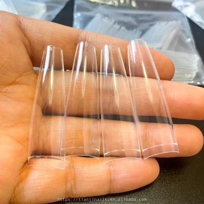 China DIY Nail Art 504 Pcs Non C Bag Curve French Coffin Nail Tips Cover XXL Clear Natural French Half Coffin Artificial Nails For Women for sale