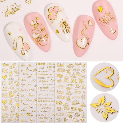 China 2021 2021 Hot Popular New Laser Snowflake Portrait Flower Holographic Abstract Gold Letter 3D Waterproof Nail Stickers for sale