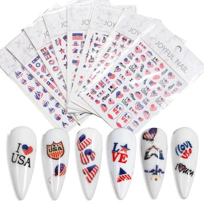 China 3d Nail Art DIY Decoration New Independence Day National Day American Flag Elements Letter Set 3D Nail Sticker For Living Room Party for sale