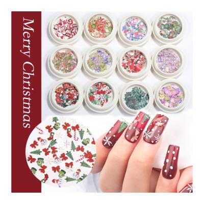 China Nail Beauty Products 2021 Special Mixed Wood Pulp Nail Art Fix 12 Accessories Nail Charms Christmas Stickers For Holiday for sale