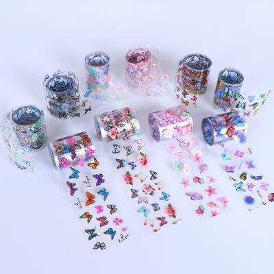 China 3d Nail 2021 New Arrival 10 Roll 10 Holographic Transfer Decal Nail Sticker Art DIY Luxury Floral Butterfly Starry Paper Box Envelopes 4X100cm for sale