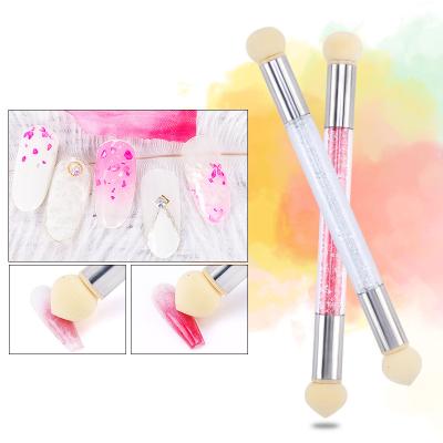 China New Manicure Beauty Tool Sponge Acrylic Double Head Paint Nail Blooming Brush For Nail Salon Home Use for sale