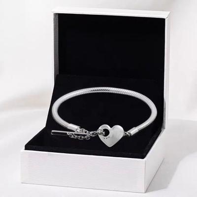 China BOHEMIA s925 Sterling Silver Snake Chain T Band Bracelet Heart Shaped Women for sale