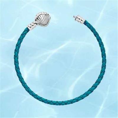 China Fashion Blue Leather Simple Shell BOHEMIA S925 Sterling Silver Bangle Bracelet for sale