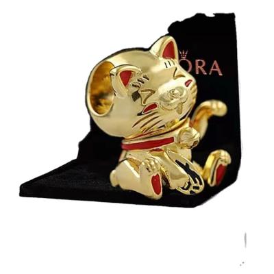 China New Year 2021 Shine Silver Cute Lucky Lucky Cat Charm Female Fit For Pandora Charm for sale