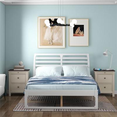 China Modern White Natural Wood Full Size Bed Pine Platform Bed With Headboard for sale