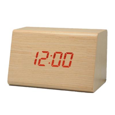 China Any Place Showing Brightness, Time, Temperature, And Sound Control Bamboo Wooden Digital Clock for sale