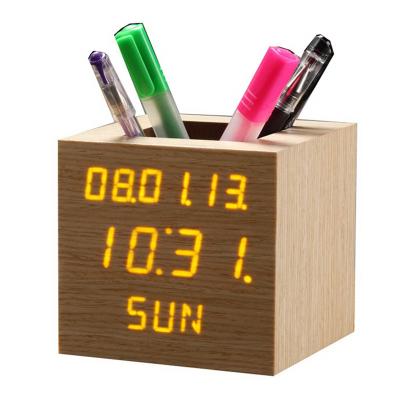 China Any place showing time counting up and counting-down, date week, humidity, voice control wooden or bamboo electronic led clock for sale