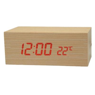 China Any Place Showing Brightness, Time, Temperature, And Sound Control Bamboo Wooden Electronic Clock for sale