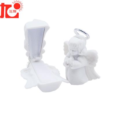 China Plastic+velvet Factory direct sales white angel style velvet necklace box ring box flocking jewelry box for sale