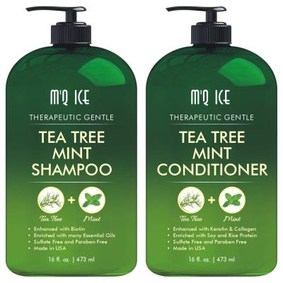 China Loss Prevention OEM Customized 100% Organic Tea Tree Hair Loss Growth Hair Shampoo Conditioner Mint Set for sale