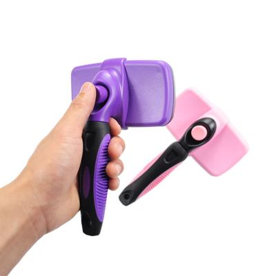 China Stocked Hot Sale Pet Grooming Tool Dog Cat Long Pin Self Cleaning Slicker Pet Grooming Brush for sale