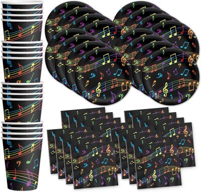 China Colorful Paper Music Notes Birthday Party Supplies Set Plates Napkins Cups Tableware Kit for 16 People for sale