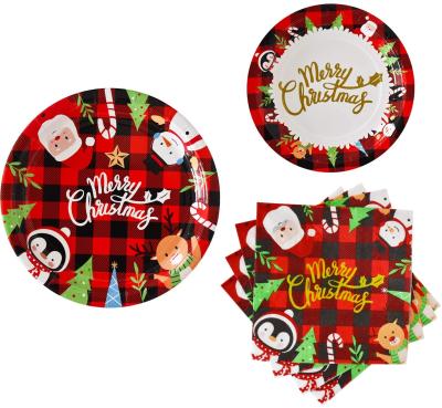 China Traditional Wholesale Disposable Paper Tableware Sets Christmas Decoration Party Supplies In Paper Plate Cup Napkin Package for sale