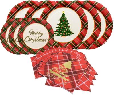 China Buffalo Plaid Christmas Pattern Traditional Disposable Napkin Gingham Dish Plaid with Santa Claus Serve 20 for sale