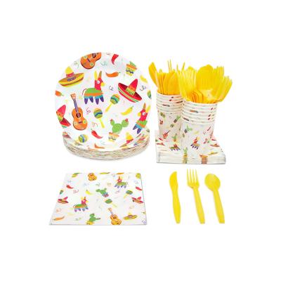 China Disposable Tableware Set - Serves 24 - Mexican Fiesta Party Supplies for Birthdays, Cinco de Mayo - Includes Tableware for sale