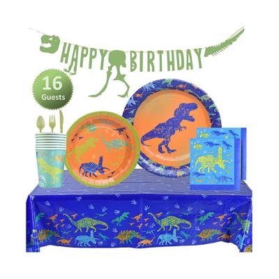 China Different Set of Designs Dinosaur Party Supplies - Dishes, Cups, Napkins, Happy Birthday Banner, Table Cover, Cutlery Decoration Kit for sale