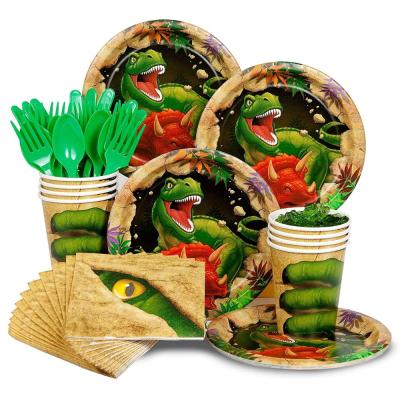 China Different Designs Dinosaur Party Supplies Sets Sets 24 Includes Dishes Knives Spoons Forks Cups&Napkins Birthday Party Dino Party Package for sale