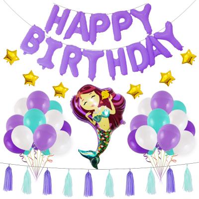 China Different Designs Mermaid Party Under The Sea Decorations Kit, Happy Birthday Banners Pom Poms And Paper Lanterns Balloons For Girls Supplies for sale