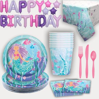 China Different Designs Mermaid Birthday Party Decorations Supplies For Girl Birthday Party Mermaid Baby Shower Set for sale