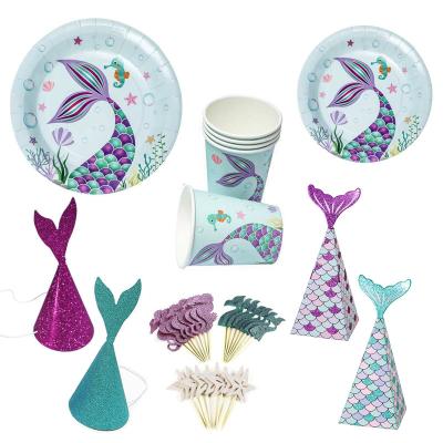 China Safe Hot Sale Food Touch Amazon Mermaid Party Set Mermaid Party Supplies Set With Mermaid Birthday Headband And Princess Sash for sale