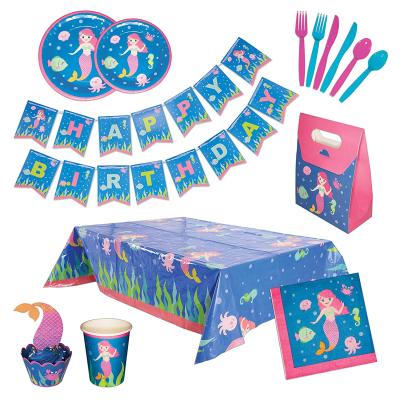 China Different Designs Under The Sea Mermaid Package Tablecloth Banner Plates Cups Napkins Forks Spoons Knives for sale