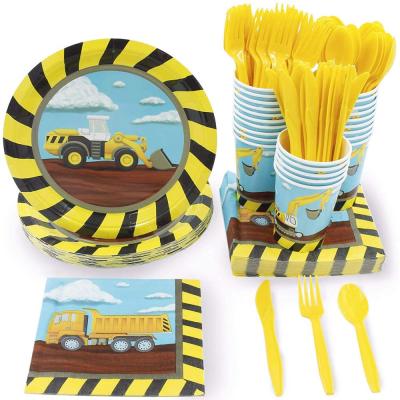 China Custom Construction Birthday Party Decorations Different Union Time Designs Kids Birthday Party Supplies Set For Boys for sale