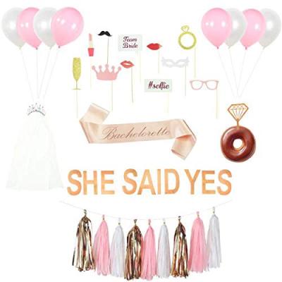 China Non-Toxic Bachelor Party Decoration Kit, Rose Gold Pink Bridal Shower Supplies, She Said Yes Banner, Bride Sash, Tiara with Veil for sale