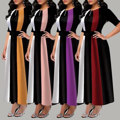 China 2020 autumn women's wear anti-static the new Europe and the United States new temperament fashion contrast color slim dress long skirt for sale