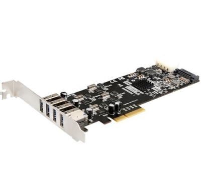 China PCB PCI Express 4 to USB3.0 PCIE port 1X 20G/S speed, 4 individual channel and sata power 4PCS CHIPS NECD720200, support 3TB HD for sale