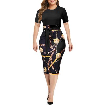 China Oversized Casual Women's Breathable Clothes Fashion Ladies Slim Short Sleeve Printed Midi Dress Corset Part Skinny Ladies Club Long Dress for sale
