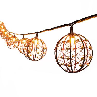 China Decorative Outdoor Electric Connectable Patio Copper Wire String Lights Decorative Beaded Ball Light for sale