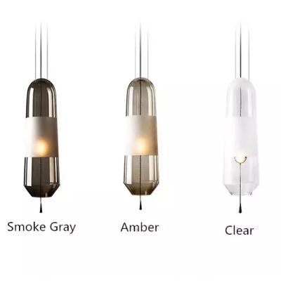 China Bedroom Modern Clear Amber Gray Decorative Nordic Glass Cylinder Restaurant Bar Smoke Pendant Light for sale